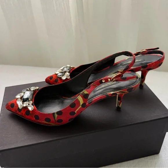 Dolce & Gabbana Red Polka Dot Embellished Heels size 7 - Picture 4 of 12
